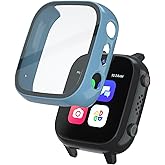 SimpleThings Screen Protector Compatible with Cosmo JrTrack 3 and 4 Kids Smart Watch, 1Pack Hard PC Case with HD Clear Tempered Glass Screen Protector for Kids Boys Girls (Blue)