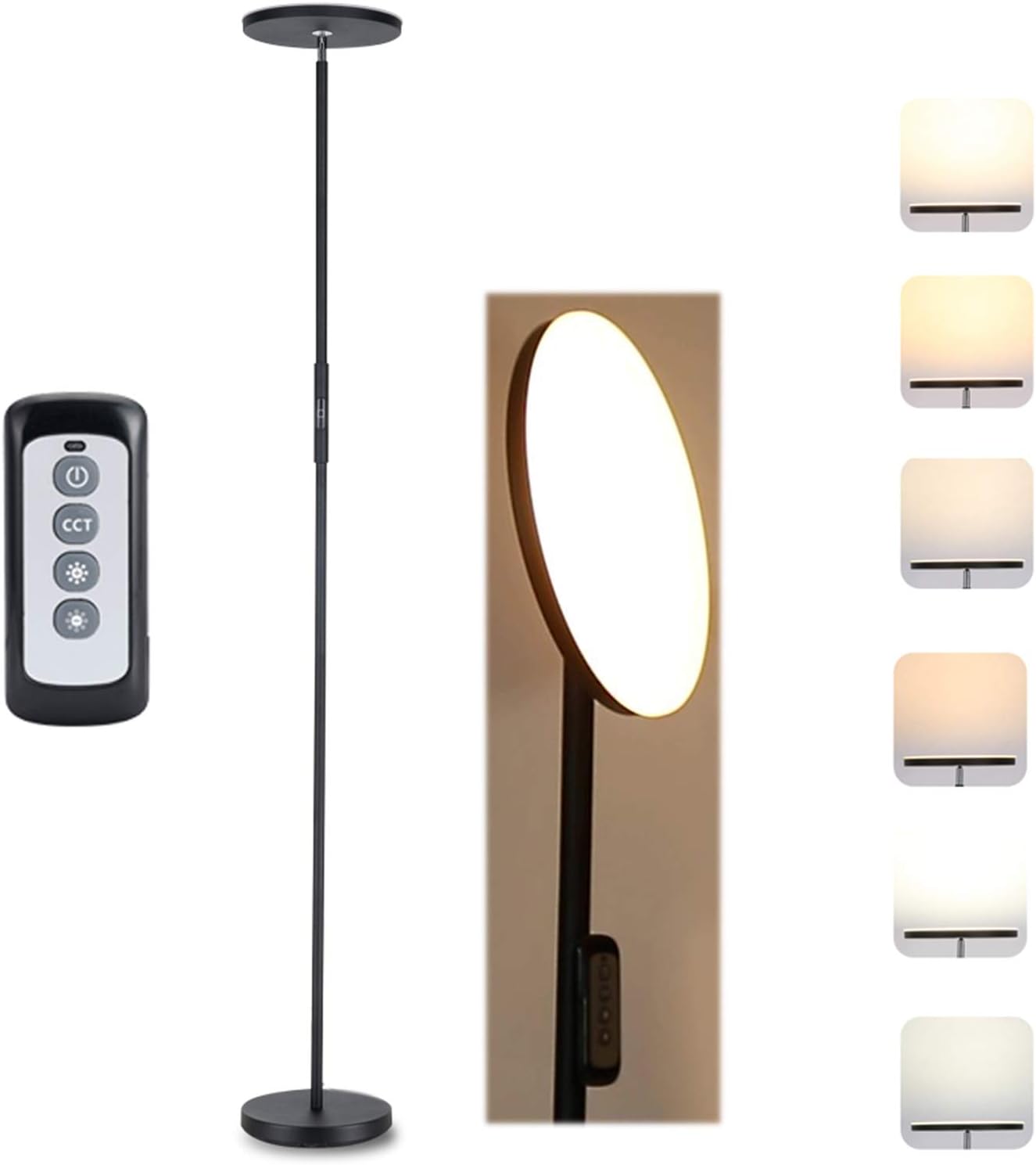 LONGBRITE LED Torchiere Floor Lamp, Dimmable Modern Reading Tall Standing Uplight Lamps for Living Room Bedroom, Touch and Remote Control Led Floor Lights, 3 Color Temperatures, Stepless Dimming, 30W