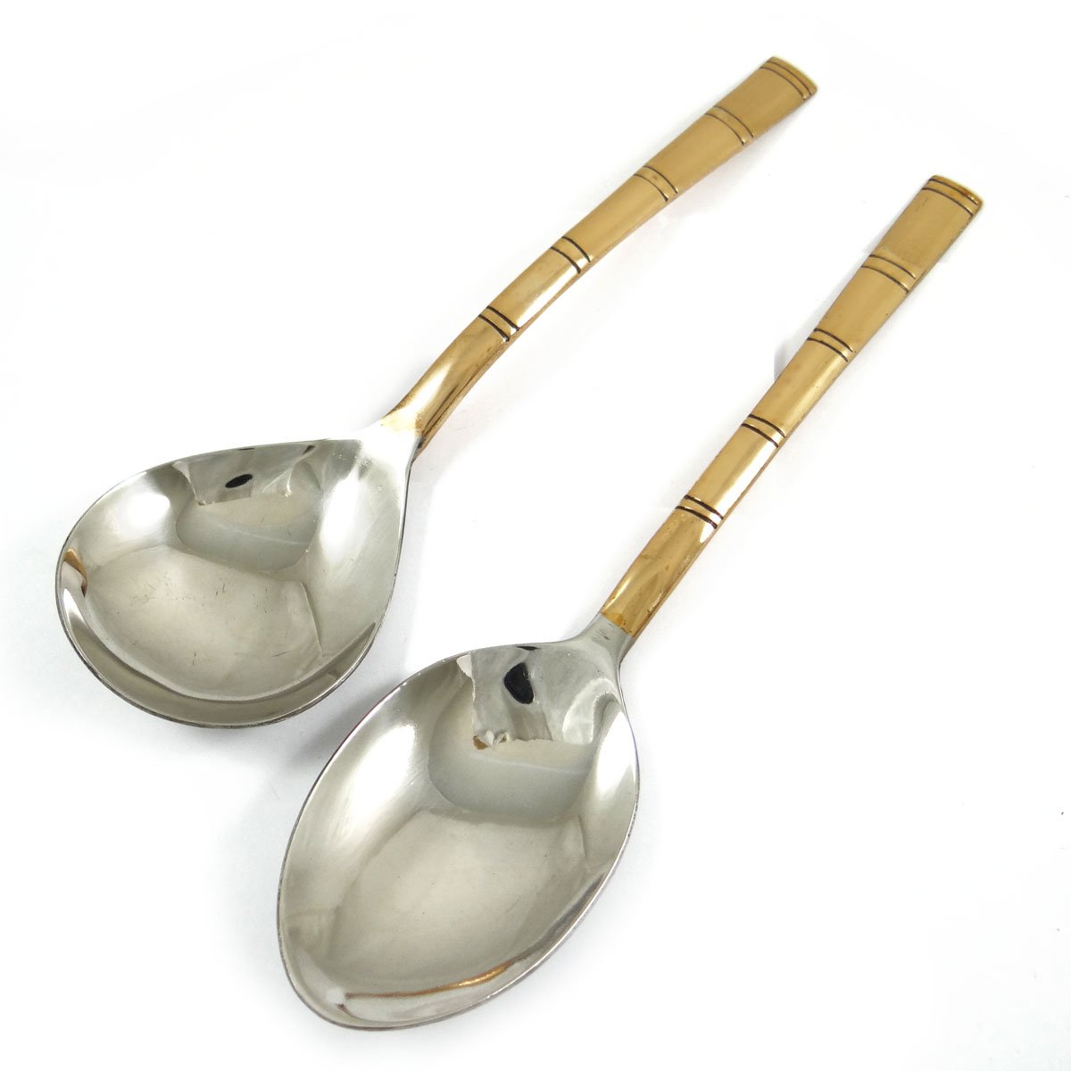 Indianbeautifulart Special Traditional Indian Stainless Steel Copper Plated 2 Piece Serving Spoon Set Tableware Dinnerware Kitchen Accessory