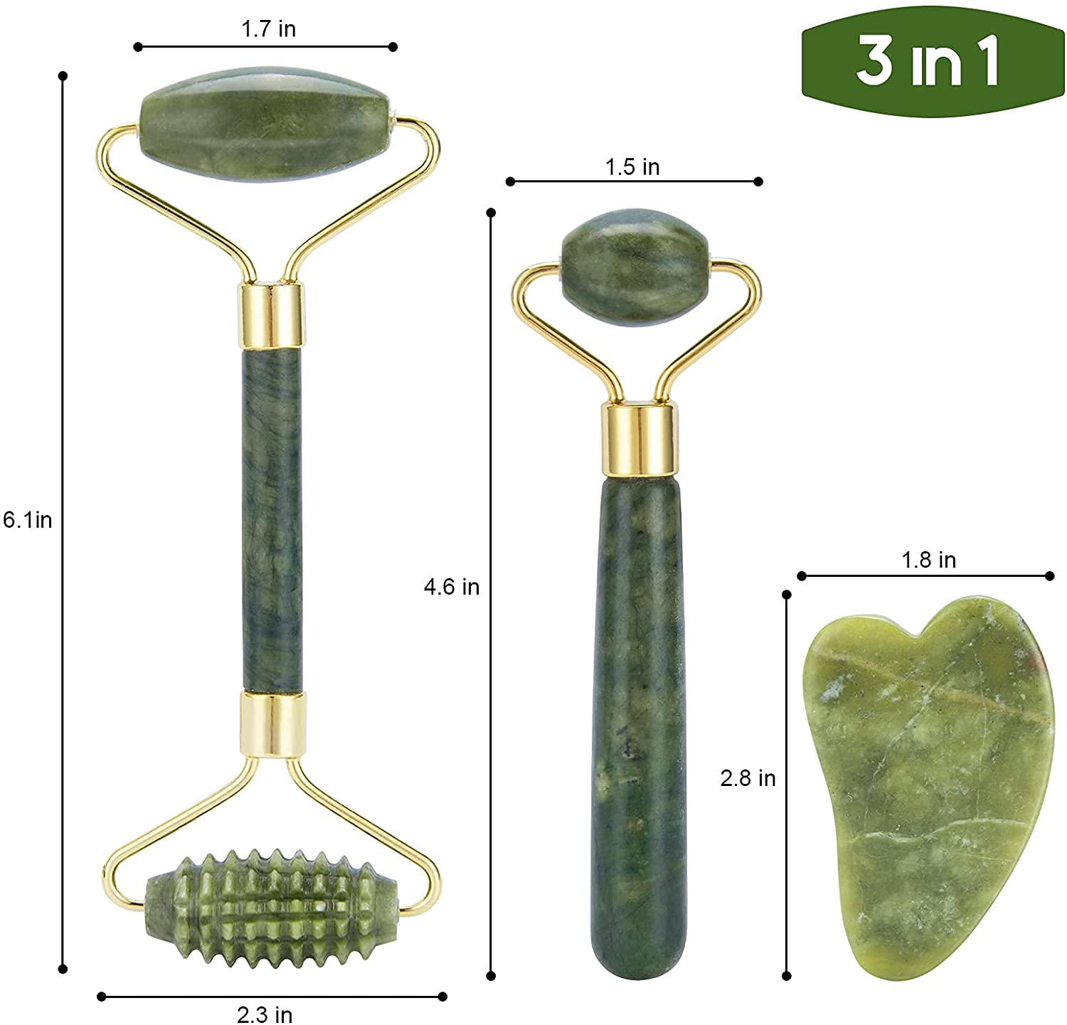 WOBOX 3Pcs Guasha Scraping Massage Tool Set Jade Stone Guasha Board, Used for Face, Neck, Arms, Shoulders, Legs Body Care/Boost Radiance of Complexion,for Valentine’s Day, Birthday, Christmas Gift