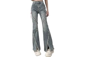 Bell Bottom Jeans for Women Ripped Skinny Bell Bottom Ladies Elastic Skinny Flared Raw Hem Flare Denim Pants
