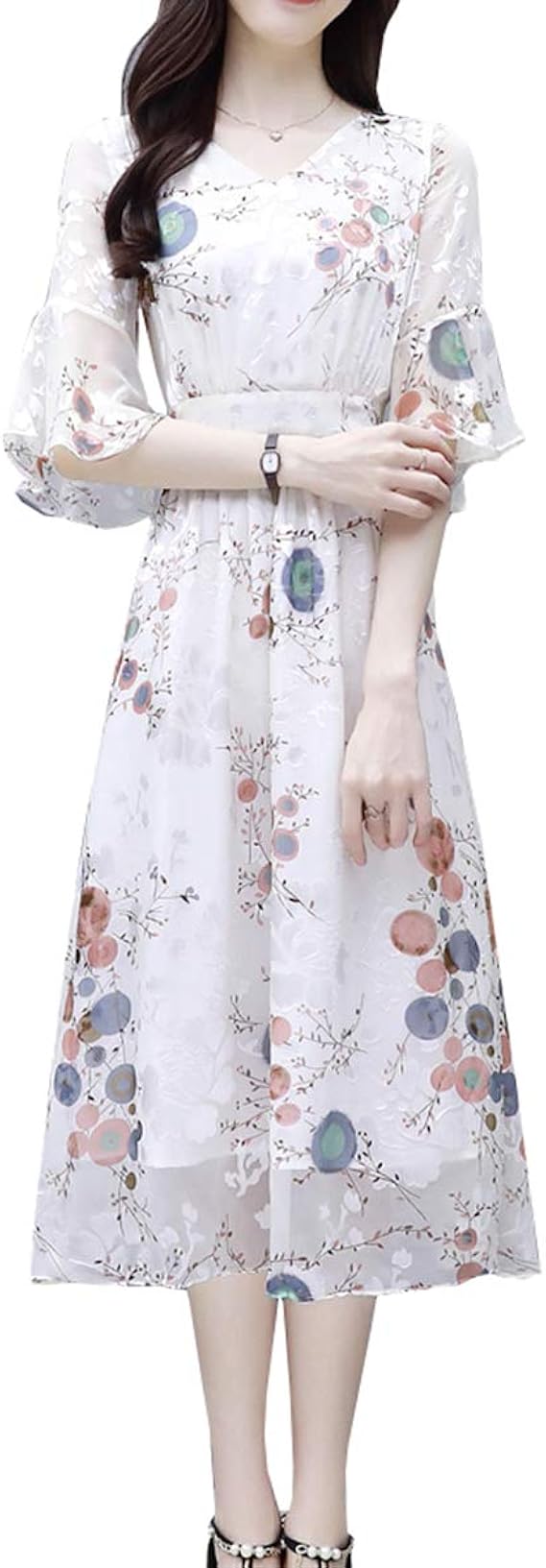 Amazon Co Jp ワンピース レディース 花柄 スカート シャツ ゆったり シフォン 着痩せ コーディネート ハイウエスト 着痩せ きれいめ 通勤 文芸 気質 優しい 大きなサイズ 服 ファッション小物