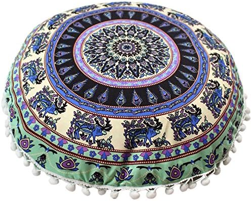 Balakie Throw Pillow Case, Indian Mandala Cushion Cover Round Bohemian Sofa Home Decor Soft Comfortable Pillow Slip Gift(E,Diameter:43cm(17.0"))