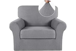 Turquoize 2 Piece Chair Covers Chair Slipcovers for Living Room Armchair Sofa Covers Chair Couch Cover with Arms Washable Furniture Protector for Chairs Feature Thick Jacquard Fabric (Chair, Dove)