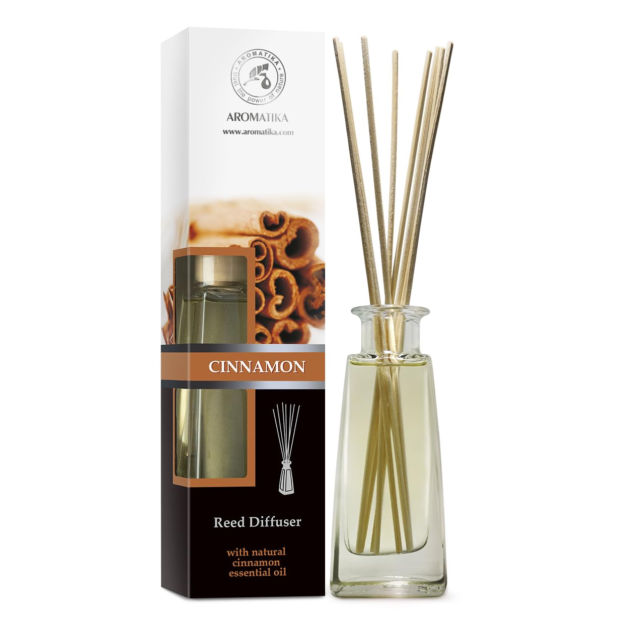 AROMATIKA Cinnamon Reed Diffuser 100ml – Scented Diffuser with Sticks, Natural Cinnamon Essential Oil, Long Lasting Room Fragrance & Air Freshener, Warm Aromatherapy Scent for Home, Office & Spa