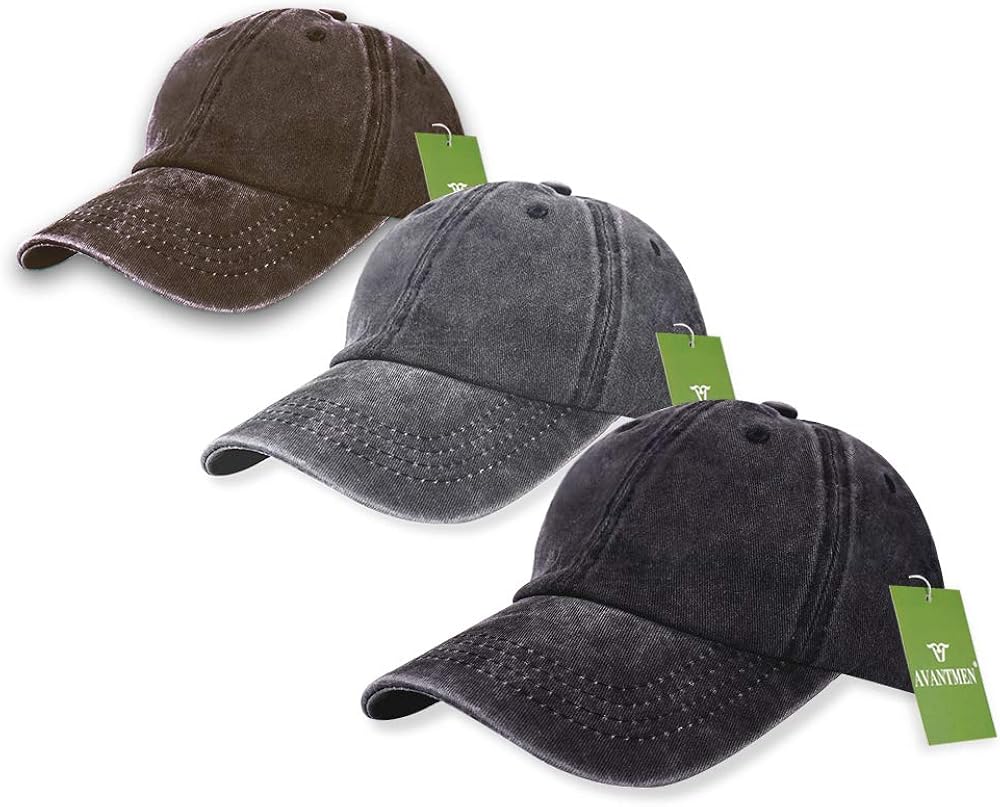 AVANTMEN Kids Baseball Cap Distressed Washed Sunhat Toddlers Little Boys Girls Cotton Hat 2-7 Years (3 Pack Black/Grey/Brown): Clothing