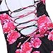 Pxmoda Women One Piece Leaf Print Swimsuit Back Bandage Padded Bikini Monokini Swimwear (M, Red)