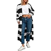 Saodimallsu Womens Striped Long Cardigan Sweaters Open Front Oversized Chunky Fuzzy Knit Fall Duster Sweater Coats