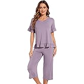 WiWi Soft Viscose from Bamboo Pajama Set for Women Short Sleeve Top with Capris Pajamas Sets S-XXL