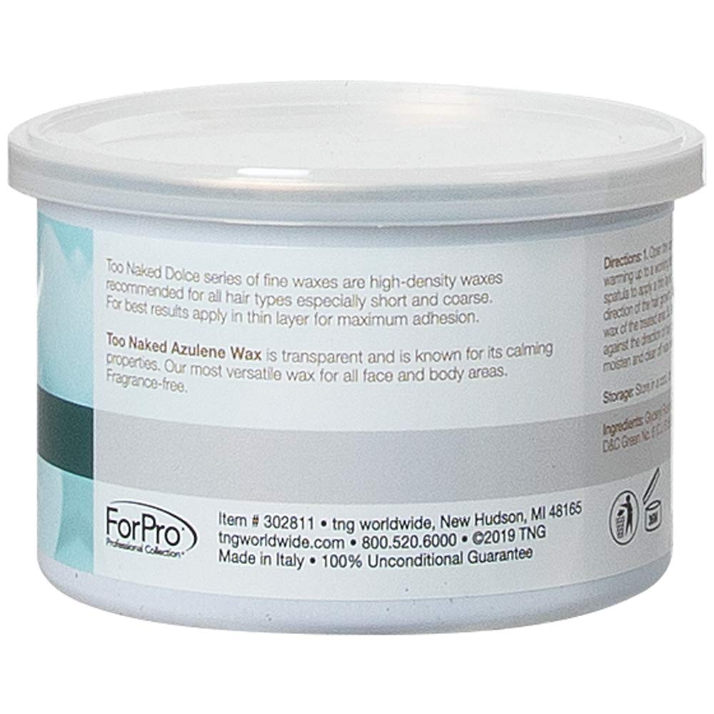 Too Naked Hair Removal Azulene Wax, Dolce Series, Extra Creamy, Gentle, Calming, Transparent Wax, Fragrance Free, 14 oz.