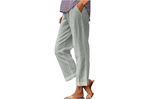 GOBUQIRAN Linen Pants Women Summer High Waisted Pants Women's Wide Leg Pants Plus Size Slacks for Curvy Women Casual Pants