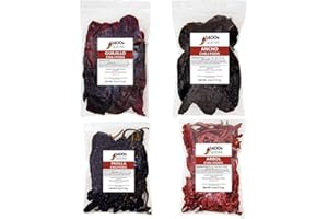 Dried Chiles Peppers 4 Pack Bundle - Chile Guajillo Stemless, Ancho, Pasilla and Arbol by 1400s Spices