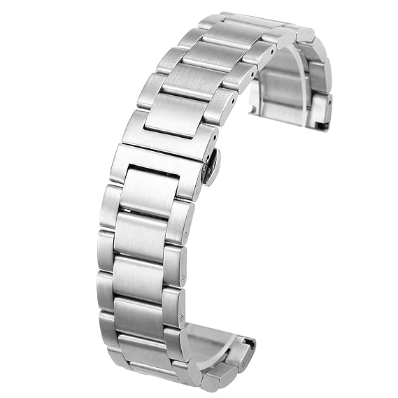 JSDDE Uhrenarmbänder Edelstahl Silber Uhrenarmband mit Butterfly-Faltschließe Metall Uhr Armband 20mm 22mm Uhren Band