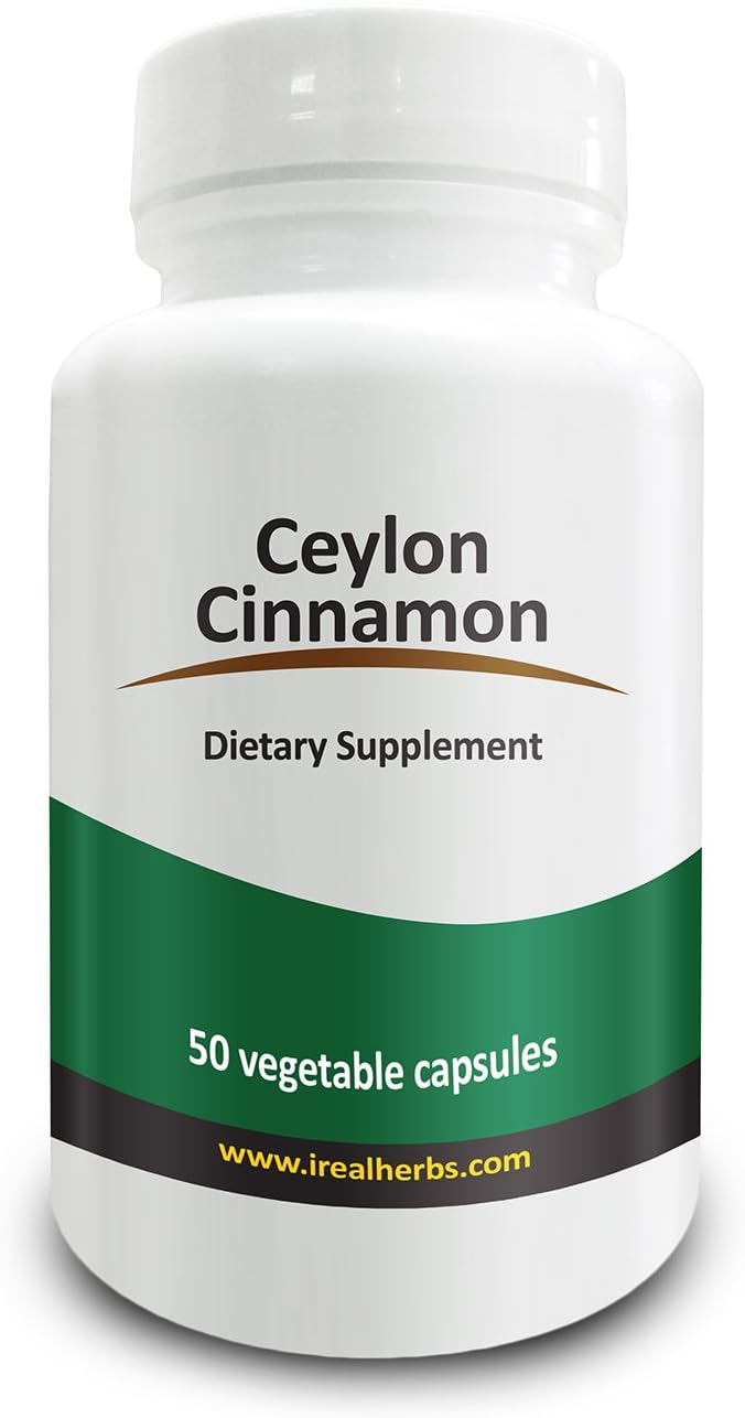 Real Herbs Ceylon Cinnamon 750mg - Also known as True Cinnamon - 50 Vegetarian Capsules