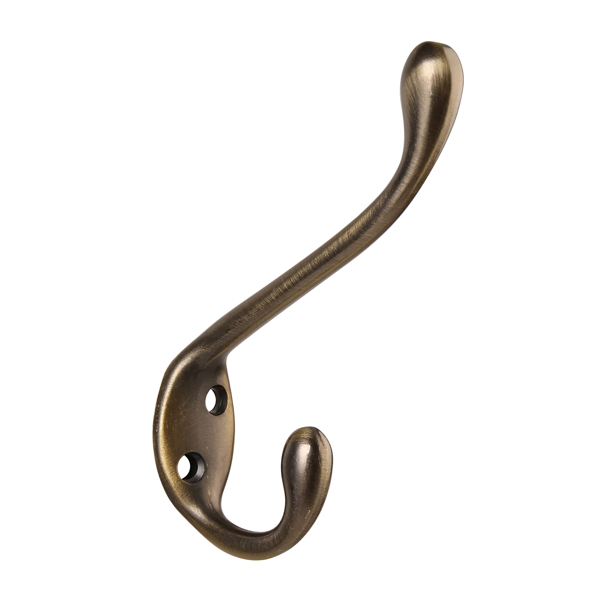 HASWARE 6 PCS Double Prong Robe Hook, Dual Coat Hooks with 12 Pieces Screws Antique Wall Mounted Hooks Robe Vintage Hooks Hangers Large Heavy Duty for Hat Clothes Hanger Towel Keys (Antique Brass)