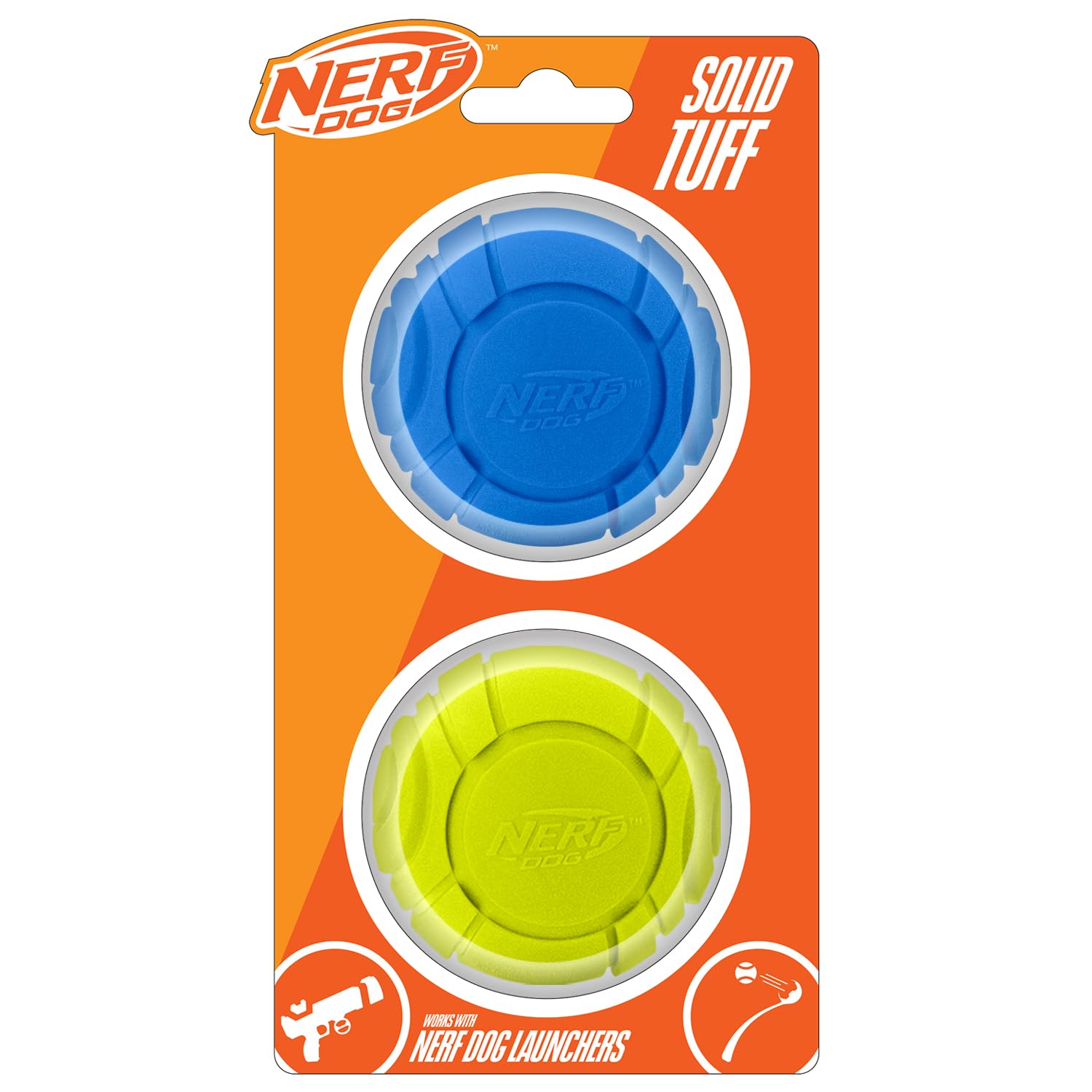 Nerf Dog Sonic Ball Dog Toys, Lightweight, Durable and Water Resistant, 2.5 Inches, For Small/Medium/Large Breeds, Two Pack, Green and Orange