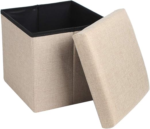Queiting Folding Storage Ottoman Storage Box Seat Cube Single Seat Bench With Removable Lid Beige Amazon Co Uk Kitchen Home
