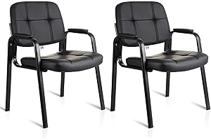 CLATINA Waiting Room Guest Chair with Bonded Leather Padded Arm Rest for Office Reception and Conference Desk Black 2 Pack