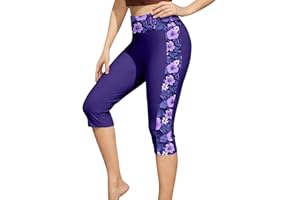 wadyob Womens Swim Pants High Waist Capri Pants Sun Protection Rash Guard Bottoms Fashion Printed Cropped Swimming Leggings