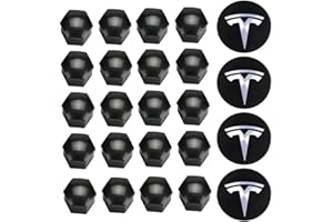 CKEWFAZ KENPENRI Aerodynamic Wheel Cap Kit Compatible with Tesla 3, Y, S & X - 4 x Center Cap Set & 20 Wheel Lug Nut Cover - Black & Silver