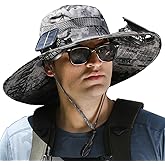 Solar Fan Hat, Wide Brim Sun Hat with 2 Solar Fan Large, USB UPF 50+ Fishing Cap with Fans Built in for Men Women