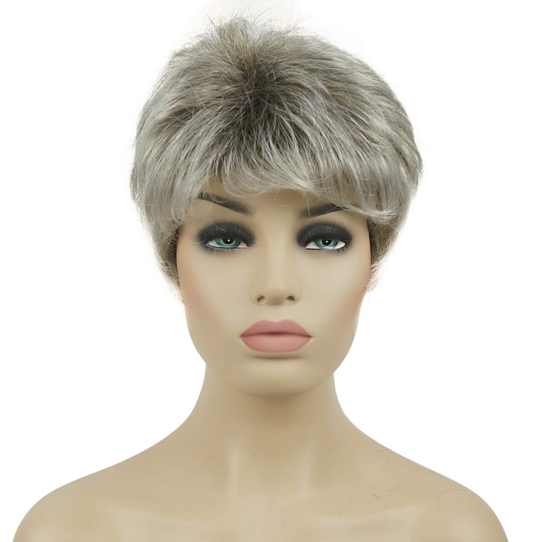 Lydell 6" Women Wigs Short Curly Hair Synthetic Full Wig 48T Light Gray with Dark Root