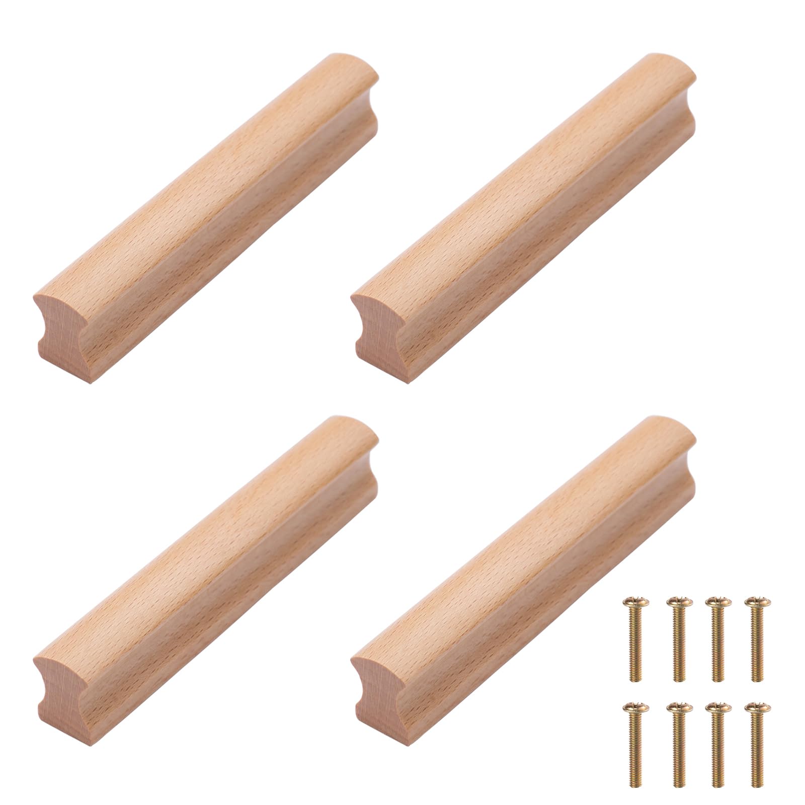 NAKUPENDA 4Pcs Cabinet Handles Wooden Drawer Handles Wooden Furniture Door Handle for Cabinet Cupboard Wardrobe 96x130mm (Beech)