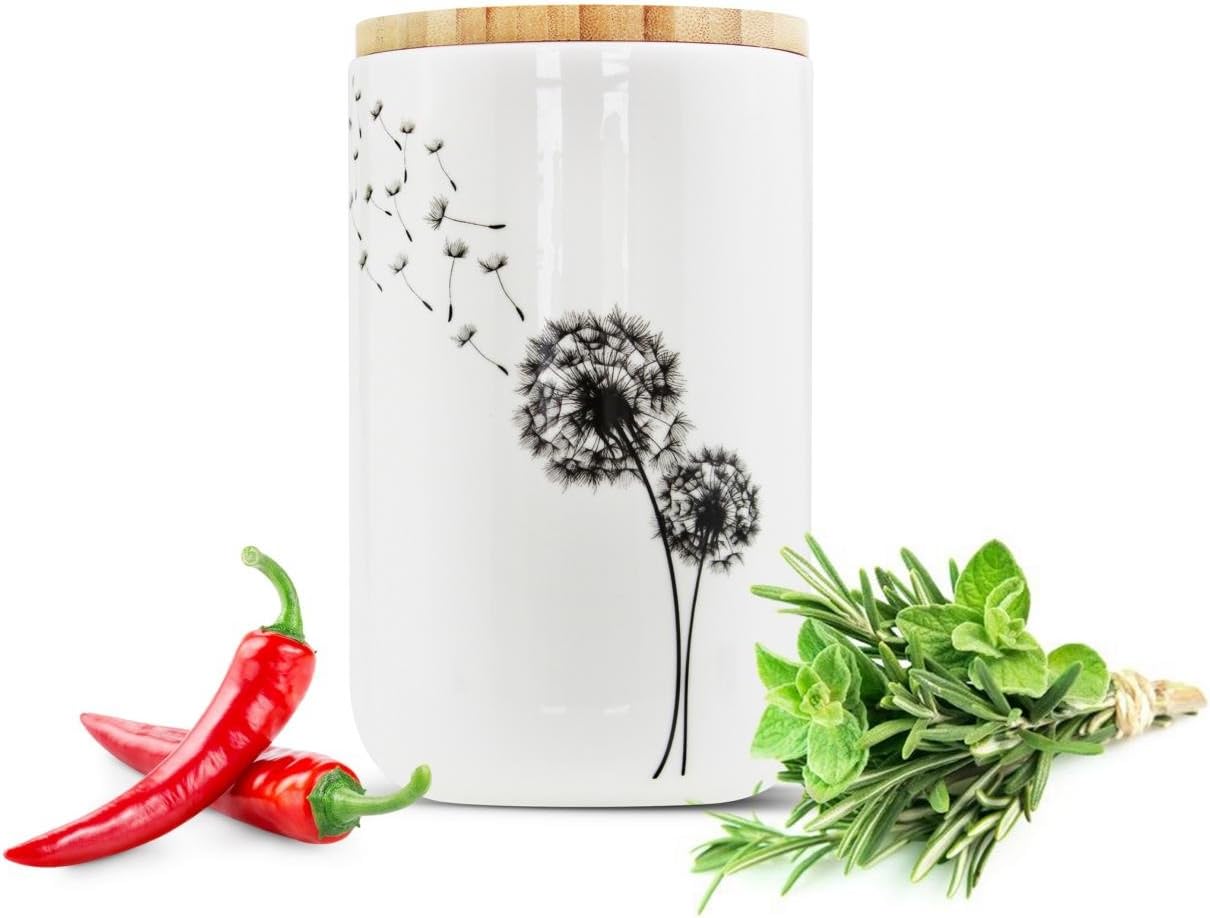 Sendez Vorratsdose aus Porzellan mit Löwenzahn-Motiv Vorratsbehälter