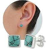 Handmade Turquoise Gemstone Square 5mm Stud Earrings, 925 Sterling Silver Studs for Women, Cartilage Earring, Tarnish & Water Resistant, By Miya Jewelry Creations