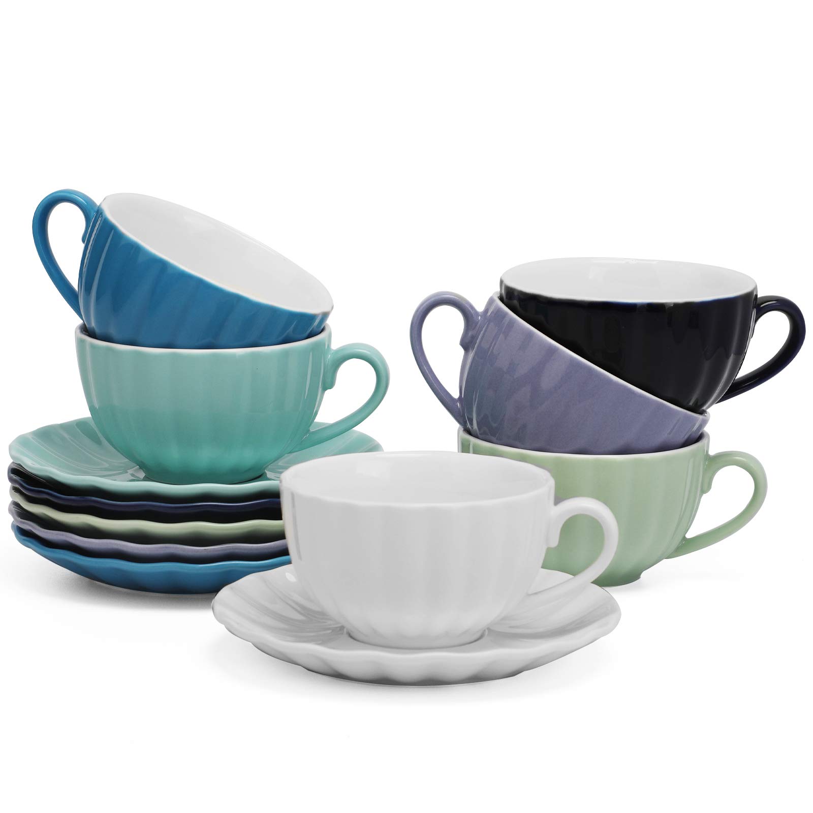 amHomel Espresso Cups Set of 6 - 6 Oz Coffee Cups with Saucers, Porcelain Espresso Cups for Tea and 
