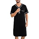 SWOMOG Mens Nightgown Short Sleeve Lounge, Sleep Henley Shirt Pajama Big & Tall Nightshirt Comfy Nightwear M-3XL