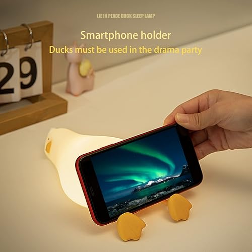 Lying Flat Benson Duck Multi-Color Lamp With Remote – Rechargeable Silicone Night Light, Dimmable, Kawaii Room Decor For Nursery & Bedside