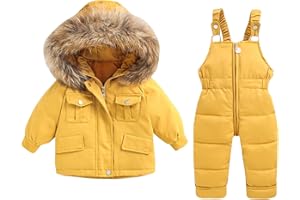HLYSGO Kids 2 Piece Snowsuit Set Toddler Girl Winter Hooded Puffer Jacket & Snow Bib Pants Boy Thickened Ski Suits 1-6 Years