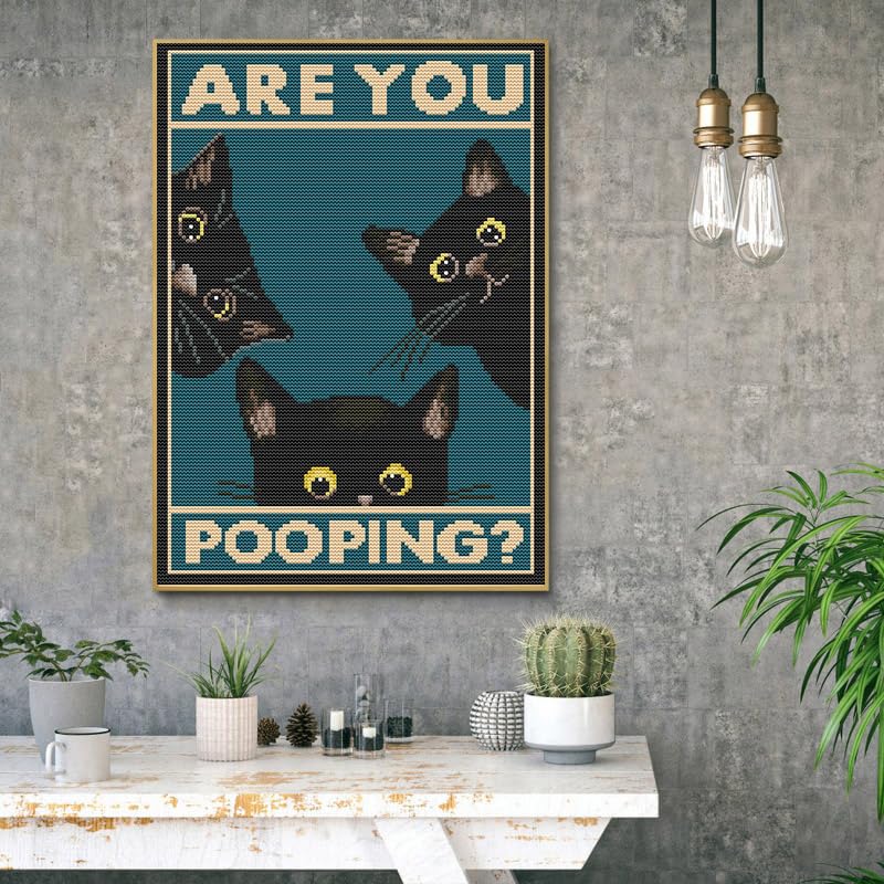Eiazuiks Stamping Cross Stitch Kit,Cats Counting Cross Stitch Kit for Adult Beginners, Full Line DIY Cross Stitch Stitching Kit for Home Decor Cross Stitch Patterns 12x16 inches