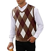 Mens Argyle Knitwear Vest V Neck Sleeveless Casual Slim Fit Pullover Knitted Sweater
