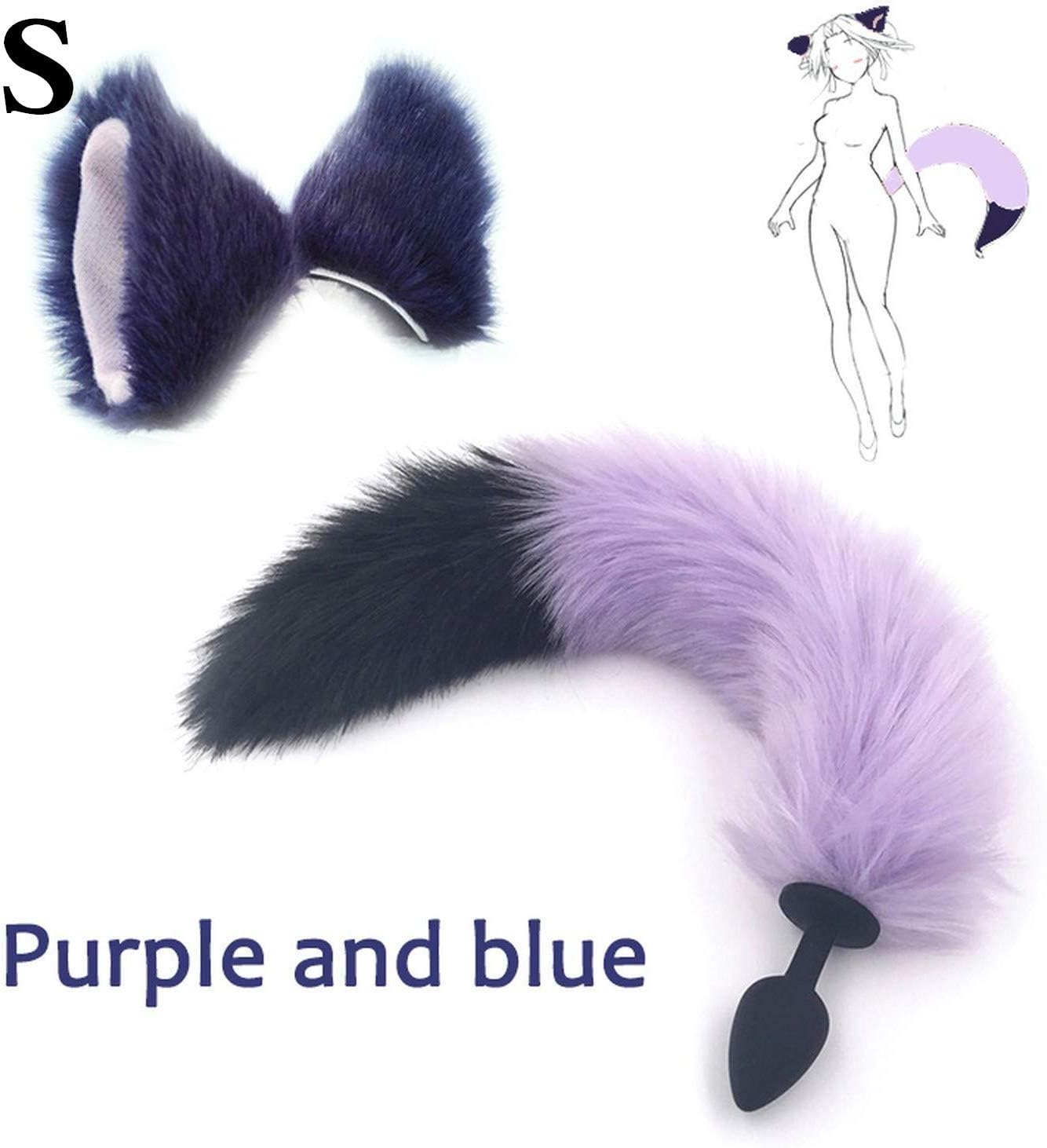 Three Sizes Hair Clip Ears Headband and Artificial Silicon Tail Cosplay Costume for Women(Purple,S)