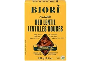 Organic Gluten-Free Red Lentil Fusilli Pasta – High-Protein, High-Fibre, Non-GMO, Vegan Whole Grain Legume Pasta 250 g Box – 