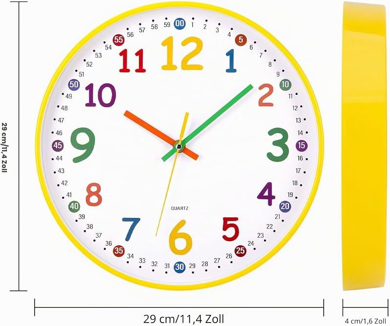 Kinder Wanduhr Lautlos 30cm Bunt Zahlen Lernuhr — Foto 4 von 8