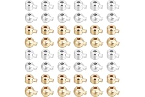 Beebeecraft 100Pcs 4 Styles Crimp Bead Stopper 14K Gold & 925 Sterling Silver Plated Cord End Crimp Beads for Jewelry Making Supplies