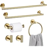 6 Pieces Brushed Gold Towel Bar Bathroom Hardware Set, 23.6Inch Brushed Gold Bathroom Accessories Towel Holder Set, SUS304 Stainless Steel Towel Racks for Bathroom