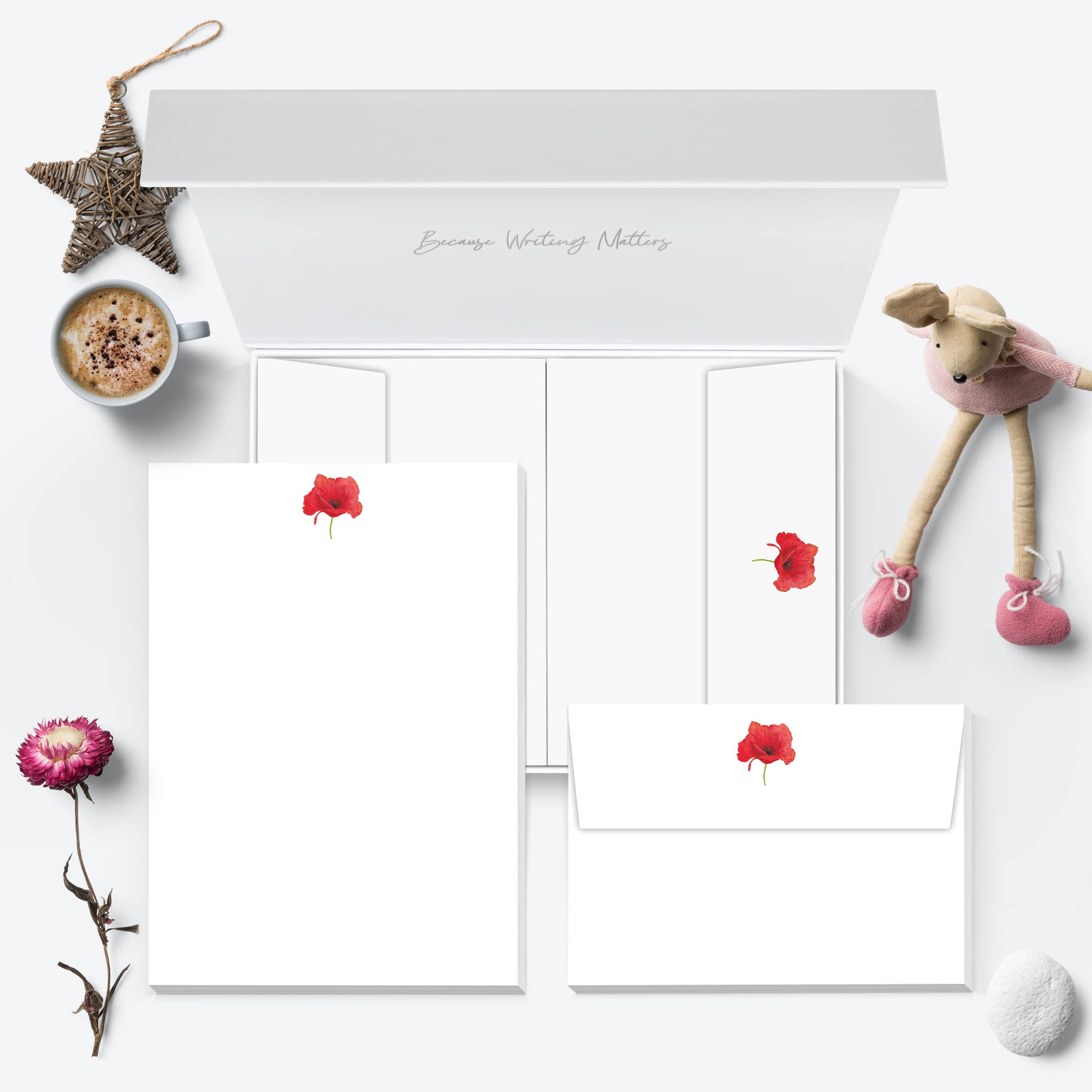 Red Poppy Me Loovely Letter Writing Paper and Envelopes Set A5 Size Papers Stationery Supplies | Christmas Gifts(40 Letters & 40 Envelopes in Custom Gift Box)