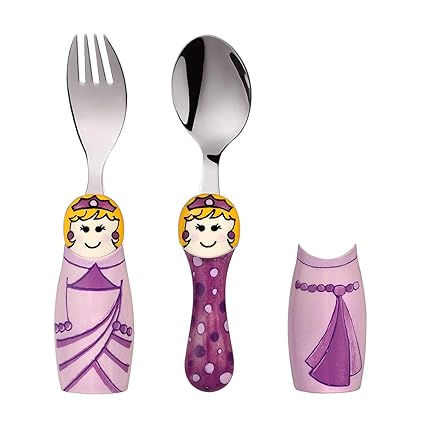 Eat4Fun Duo Kids Stainless Steel Cutlery Set, Purple Princess, Multi Color