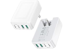 2-Pack Flat USB C Charger Block • 40W Foldable & Slim Fast Charging Block • 4Ports USB C Wall Plug Cube Box Compatible with i