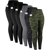 LZYVOO Leggings with Pockets for Women, 6 Packs Soft High Waisted Tummy Control Workout Yoga Pants