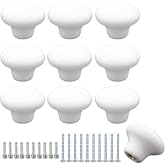 Joyangy 10-Pack Ceramic Cabinet Knobs White 32mm Round Drawer Pull | 1.26 inch diameter with screws,fits kitchen wardrobe, dresser drawers, kids room decor, office desk furniture hardware