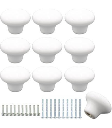Bivethoi 6 Pcs 1.02" White Ceramic Cabinet Knobs With Gold Accent – Vintage Drawer Pulls For Kitchen, Cupboard, Wardrobe