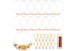 MJRASG 12 Pack Floral Hoop with Stand and LED Fairy Lights 12 inch Metal Rings for DIY Centerpiece Table Decorations Crafts Macrame Rings Hoop Wreath Dream Catcher Rings Wedding Christmas Wreaths, Rose Gold