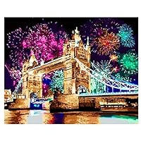 MAIYOUWENG DIY Oil Painting, Paint by Number Kits Home Decor Wall Art- London Bridge Pattern Under Fireworks -Acrylic Oil Painting Kit for Adult Beginner