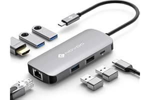 NOVOO USB C Hub Ethernet 4K@60 USB C HDMI Adapter Multiport Type C Adapter 4 USB 3.0 & USB2.0 Dongle 100W PD Dock Docking Station for MacBook Pro Air Apple iPad Pro Steam Deck Dell HP Lenovo 7-in-1