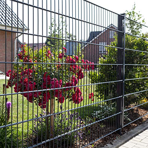 HORI® Doppelstabmattenzaun Komplettset I je 200 cm Mattenzaun I verschiedene Längen und Höhen – wahlweise mit Abdeckschiene oder Klemmhalter I Anthrazit,Grau RAL 7016 I Höhe 103 cm I Länge 4 m – Bild 6